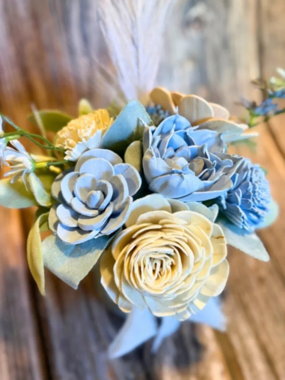Sola Wood Dusty Blue Wedding Floral Table Centerpieces Set of 3 Mason Jar Decor